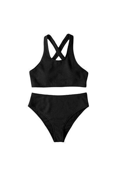 Other Women's Bikini Swimsuit - High Waist, Two Pieces, Stretch Fabric - Blac...