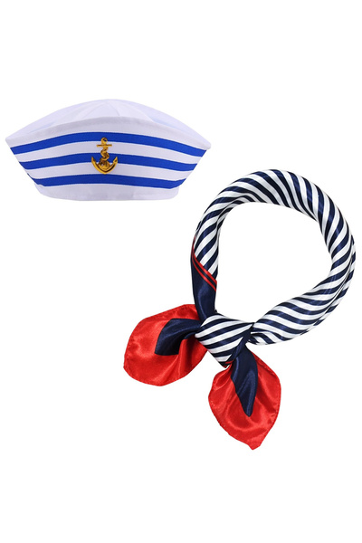Other Set Accesorii Costum Marinar Căpitan - Șapcă și Eșarfă, Alb/Bleumarin, ...