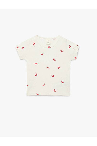 Koton Tricou Ecru pentru fetițe cu detaliu fundă 6SMG10014AK