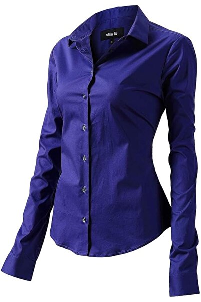 Other FLY HAWK Women's Shirt - Stretchy Cotton , Elegant Casual Style - Blue,...