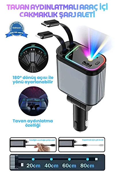 Varant Store Led Işık Tavan Aydınlatmalı 66w 4’1 Çift Kablolu Hızlı Şarj 3.4a...