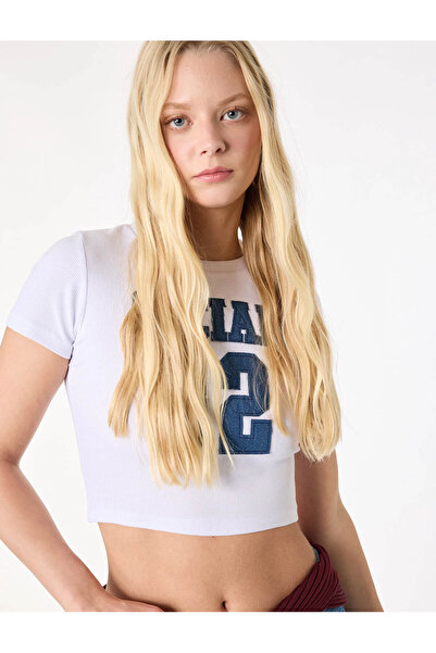 Koton Tricou de damă din bumbac brodat ecru 6SAL10058IK