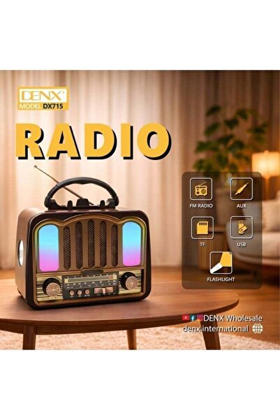 Denx راديو FM - AM - SW ذهبي/بني/أسود، صوت محمول بتقنية البلوتوث