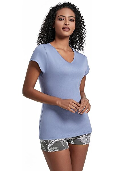 Other Women's Pajamas, Cotton and Modal, V-Neck, Short Sleeve, Tropical Print...