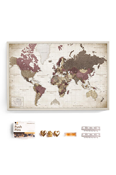 Other Tablou Harta Lumii cu Tabla de Pluta, Canvascale, Panza Bumbac, Mat, 90...