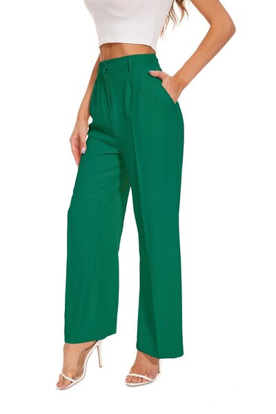 Other Pantaloni Damă cu Talie Înaltă - Craci Largi, Material Moale - Verde, M...