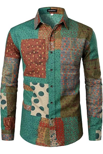 Other Cămașă Bărbați LucMatton - In, Imprimeu African, Slim Fit - Verde, Mâne...