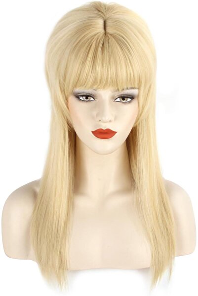 Other Vintage Retro Style Wig with Bangs - Synthetic Fiber, Straight, Blonde,...