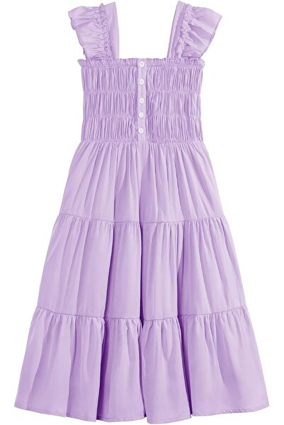 Other Rochie de Vara Fete - Eleganta, Viscoza, Maneci Bufante, Buzunare - Mov...