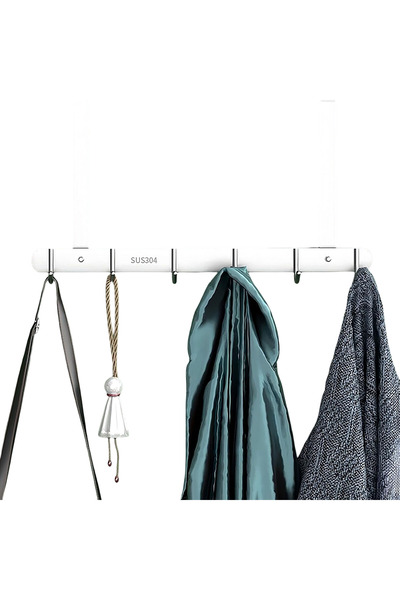 Other Cuier pentru Ușă - Oțel Inoxidabil, 6 Cârlige, Fără Găurire - 43x21 cm,...