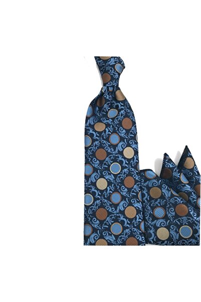 Sade Kravat Blue Coffee Navy Blue Beige Special Polka Dot Patterned Handkerch...
