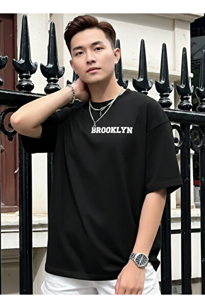 KVİNS Brooklyn Printed Oversize Black Men's T-Shirt - Cotton Street Style
