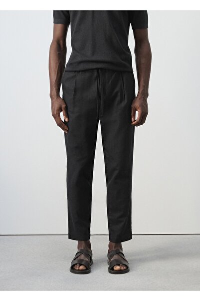 MANGO Man Pamuklu keten slim fit cropped pantolon