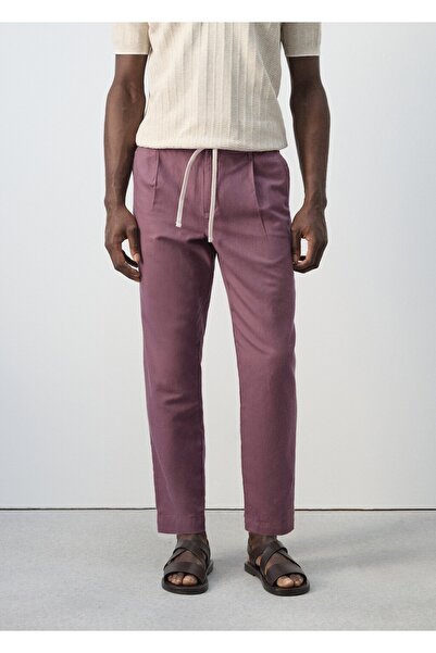 MANGO Man Pamuklu keten slim fit cropped pantolon