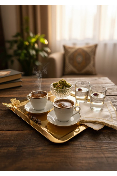 Nuha Home 4’lü Gold Kelebekli Metal Sunumluk Tepsi – Paslanmaz