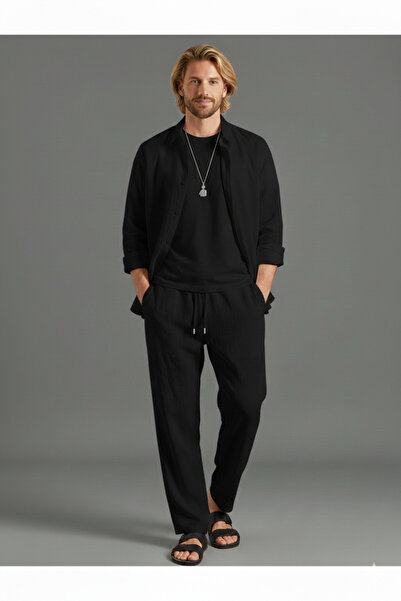 Modaikon Men's Cotton Woven Wrap-Around Top-Bottom Set