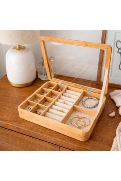 Generic Wooden Jewelry Organizer Box with Glass Lid