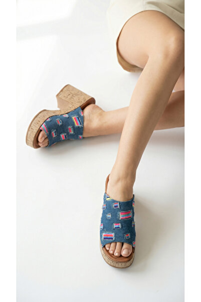 Limeo Colorful Flag Detailed High Heeled Comfortable Women's Summer Slippers ...