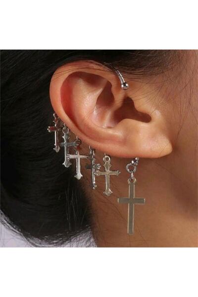 harmony factory 6-Piece Cross Motif Single Earrings