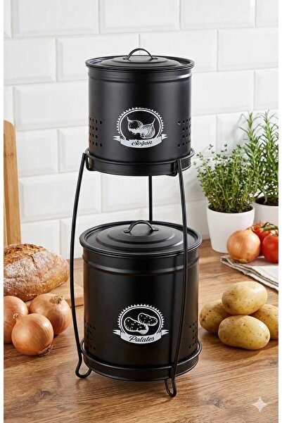 Funny Life 2 Katlı Dekoratif Metal Patates & Soğan Saklama Kab - Küçük Boy - ...