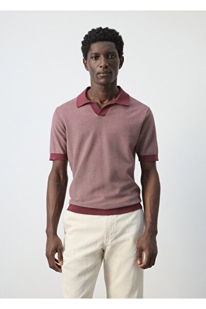 MANGO Man %100 pamuklu kombinli örme polo