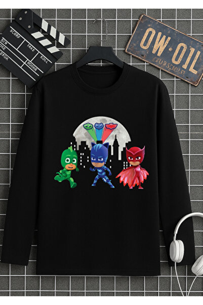 RYO FASHİON PİJAMASKELİLER PJMASKS ΜΑΥΡΟ ΜΑΚΡΥΜΑΝΙΚΟ ΜΠΛΟΥΖΑΚΙ ΜΕ ΣΤΑΜΠΑ, 100...