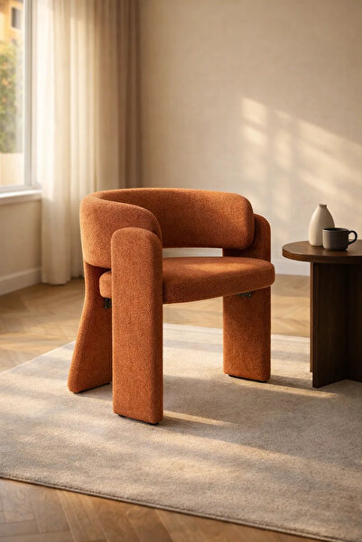 MARIA HOMES Modern Orange Boucle Accent Chair Upholstered Dining Armchair wit...