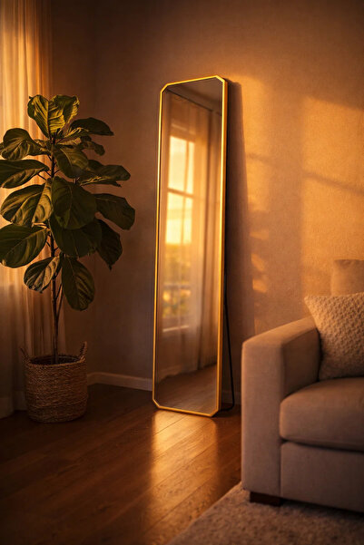 MARIA HOMES Gold Aluminum Full Length Standing Mirror 160x40cm Shatterproof M...