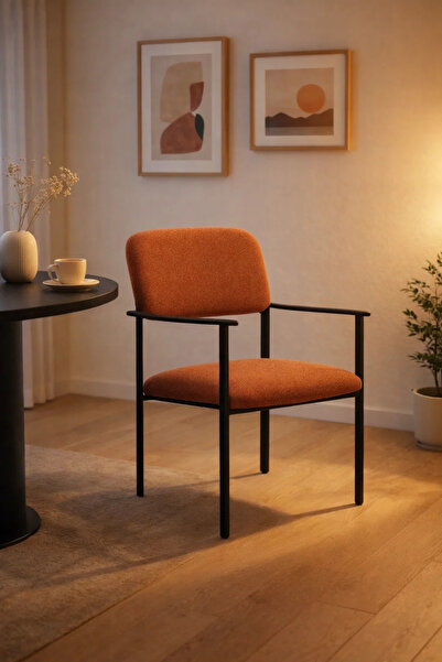 MARIA HOMES Modern Orange Upholstered Armchair with Metal Legs for Office Din...