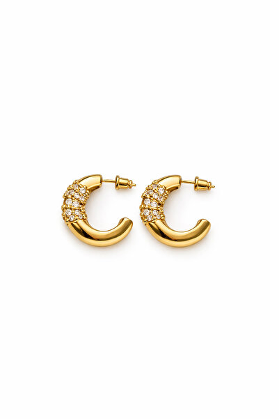 Zirkon Taş Detaylı Gold Halka Küpe