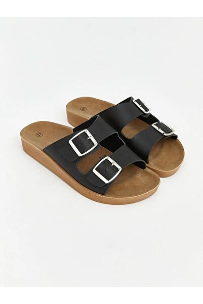 LC Waikiki Black Double-Striped Thick-Soled Women's Slippers (S6)