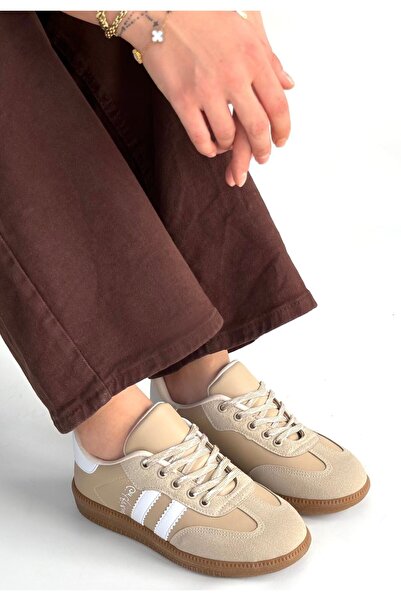 FRESCO SCARFS Zerti Beige Leather Laced Sports Shoes