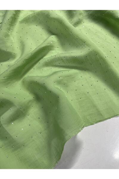 Kumaş sever Beyaz Yeşil Kristal Taşlı Pamuklu Vual Şeffaf Kumaş Voile Kumaş A...