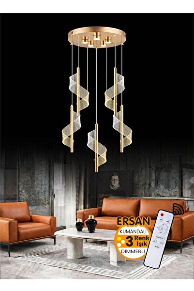 Ersan Avize Döngü 5'li Gold Kumandalı 3 Renk Led Lüx Modern Ledli Avize