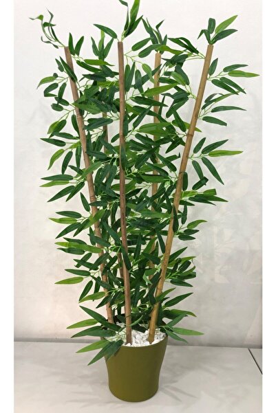Saule Yapay Yapraklı Saksılı Dekoratif Bambu Ağacı 90 Cm 5 Gövde