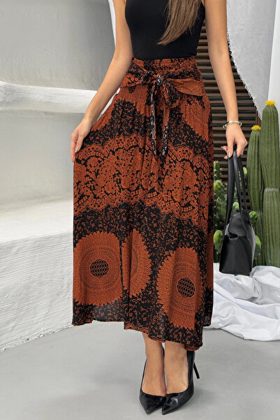 Lusin Women's Burgundy High Waist Stylish Ethnic Patterned Asymmetrical Cut M...