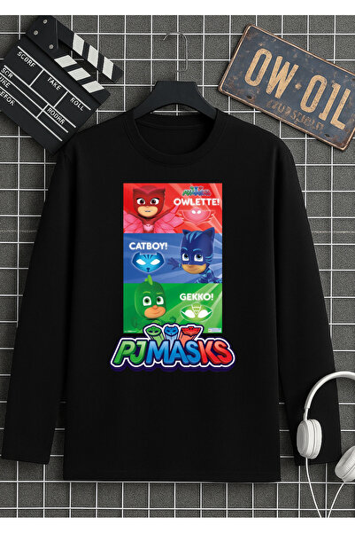 RYO FASHİON PİJAMASKELİLER PJMASKS ΜΑΥΡΟ ΜΑΚΡΥΜΑΝΙΚΟ ΜΠΛΟΥΖΑΚΙ ΜΕ ΣΤΑΜΠΑ, 100...