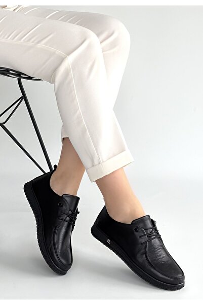 FRESCO SCARFS Mopin Black Leather Lace-Up Sports Shoes