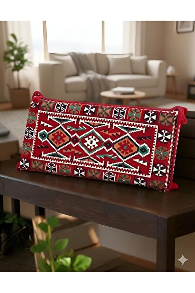 Şark köşesi dekoratif kilim desenli sırt yastığı 42×95 süngerli fermuarlı dır yıkanabilir
