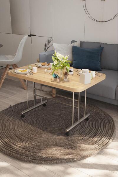 2M METAL 70×110 cm Tekerlekli Orta Sehpa – Metal Ayak, Modern Dekoratif Masa