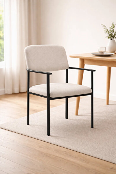 MARIA HOMES Elegant Beige Accent Chair with Black Metal Frame for Modern Livi...