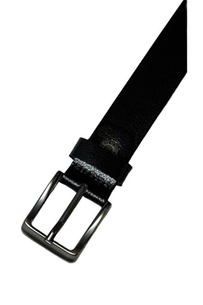 OneDay Men's black Leather Belt with classic metal Buckled