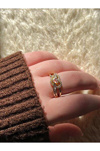 D&Z ACCESSORİES خاتم ذهبي أنيق مطرز على شكل قلب باللون الوردي |   خاتم هدية ر...