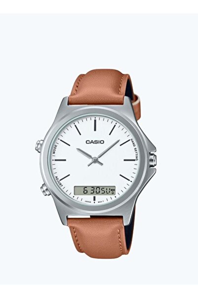Casio Analog Digital White Dial Alarms Leather Strap MTP-VC01L-7E Mens Watch