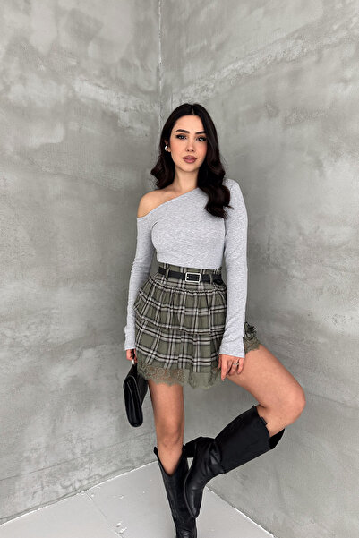 MİROR Women's Belted Lace Detailed Mini Skirt