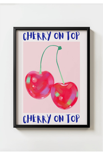 MIOVI WORKS Κεράσι στην κορυφή |   Αφίσα Pop Art με μαύρο πλαίσιο κερασιών, Ζ...