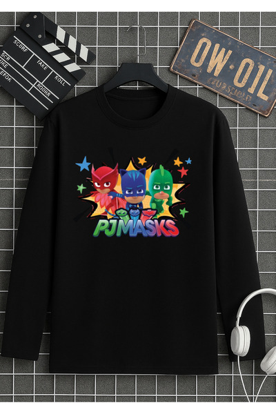 RYO FASHİON PİJAMASKELİLER PJMASKS ΜΑΥΡΟ ΜΑΚΡΥΜΑΝΙΚΟ ΜΠΛΟΥΖΑΚΙ ΜΕ ΣΤΑΜΠΑ, 100...
