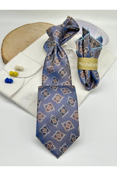 Gutiero Navy Blue Beige Patterned Classic Tie