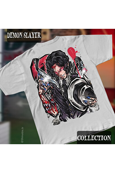 SHINOBIX Demon Slayer Anime Muzan Demon King Oversized Printed T-Shirt with C...