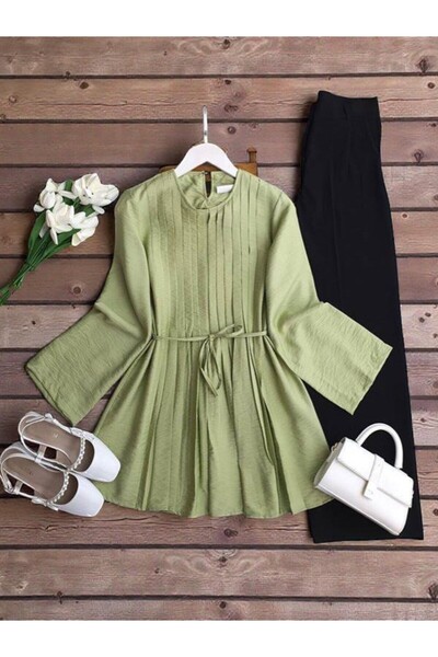 ŞAHİN TESETTÜR GİYİM ÖNÜ PİLİSELİ SALAŞ TUNİK 5662